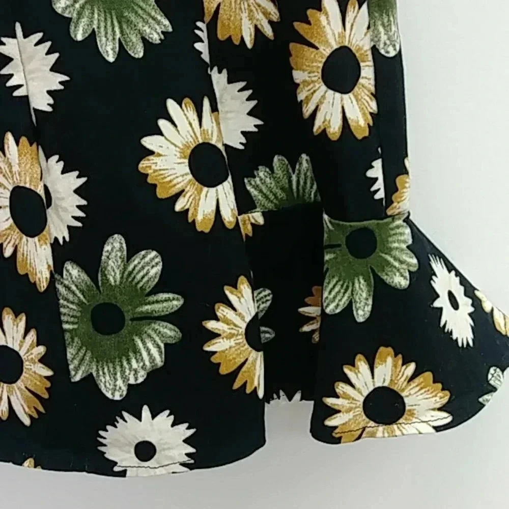 Yoyi‎ Baby Kids Black Floral Sunflower Ruffle Hem Sleeveless Dress Size M